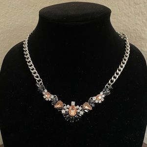 Silver chunky necklace with black and brown accent